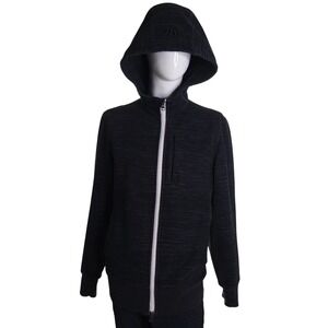 Lululemon Mens Space Dye Full Zip Hoodie Charcoal Gray White Zipper Logo Hood